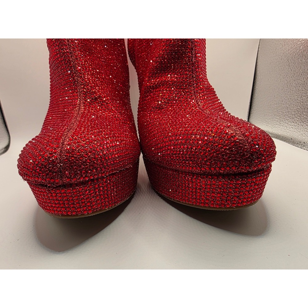 Thalia Sodi Chiara Red Rhinestone Platform Stiletto Ankle Boots SY961A-18T 10M - Picture 8 of 9